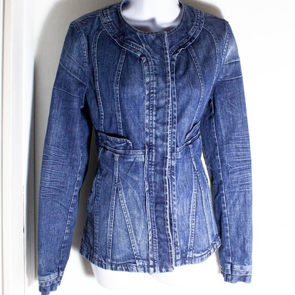 Denim Jean Jacket - Paper Denim & cloth brand - distressed medium wash utility - Picture 3 of 9